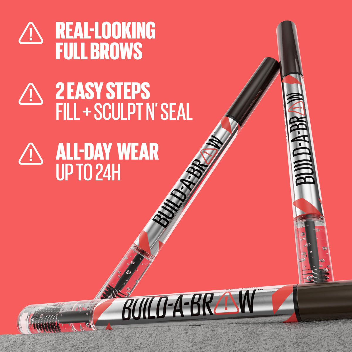 Maybelline clear brow gel wand displaying non-crunchy flexible finish
