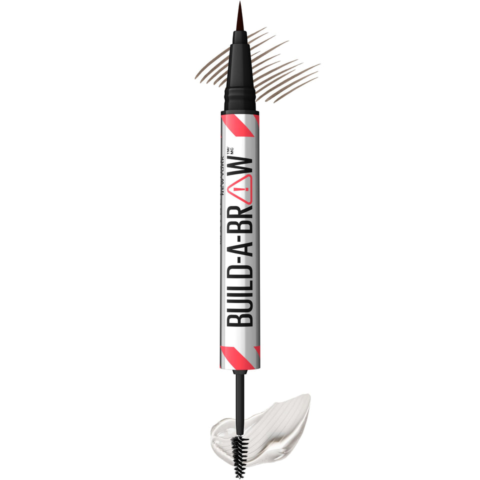 Maybelline Build-A-Brow front view showing ash brown shade and compact design, precise application benefit