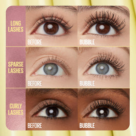 Maybelline Colossal Bubble lashes before and after demonstrating visible volume benefit
