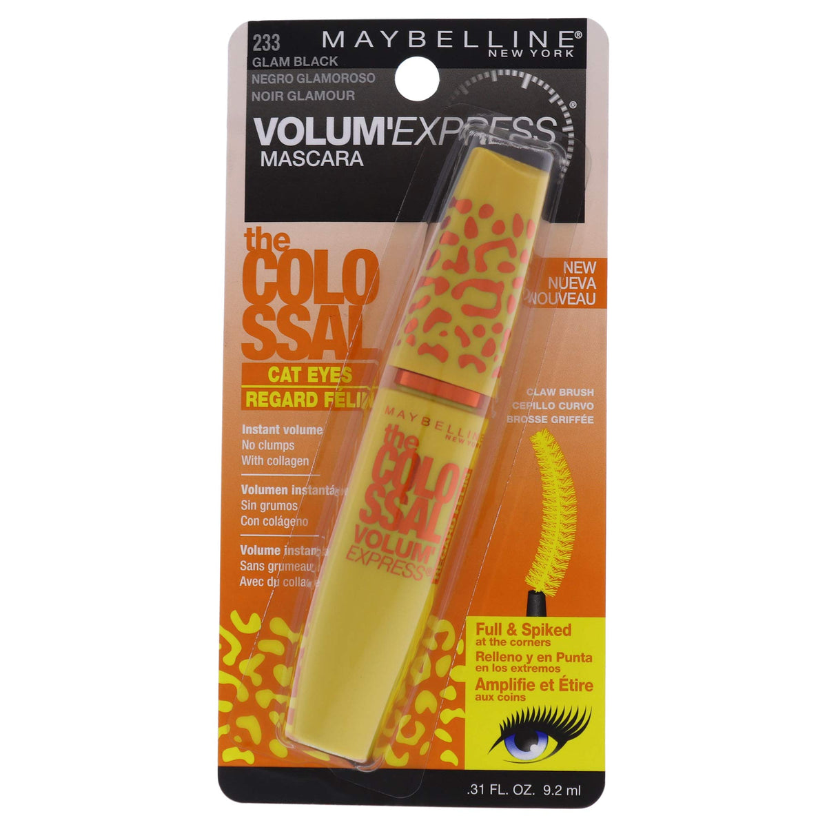 Maybelline Colossal Cat Eyes front packaging showing Glam Black shade and product benefits