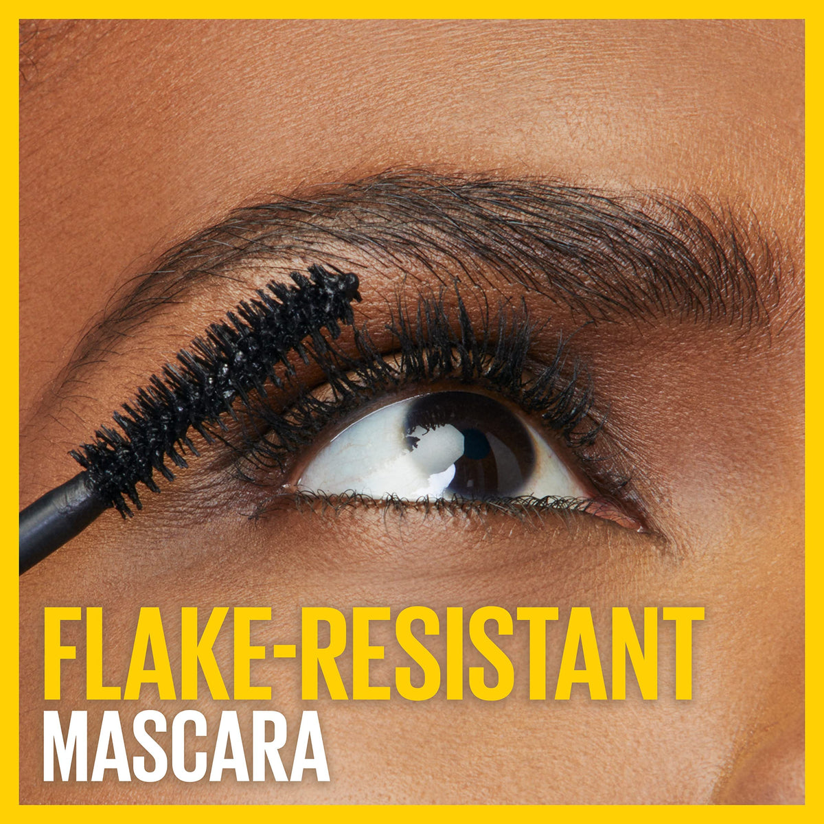 MAYBELLINE close-up on lashes showing lifted curl and volumizing effect