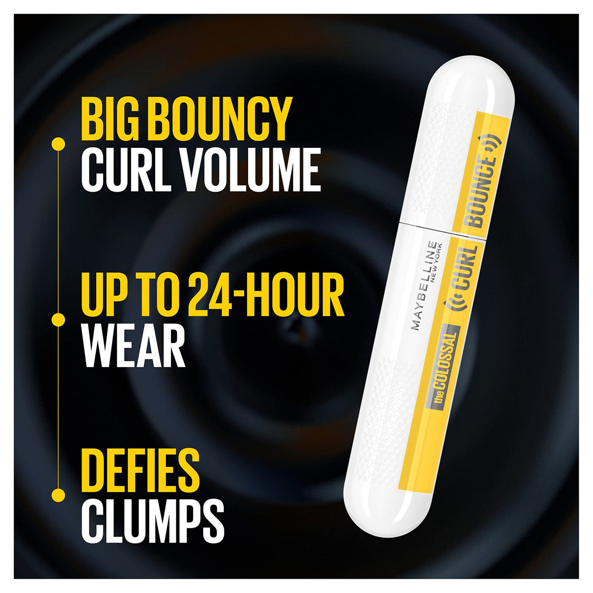 Maybelline Curl ’N’ Bounce wand close-up showing curved brush for lift