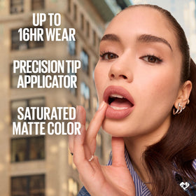 MAYBELLINE close-up of matte texture showing even, flexible film benefit
