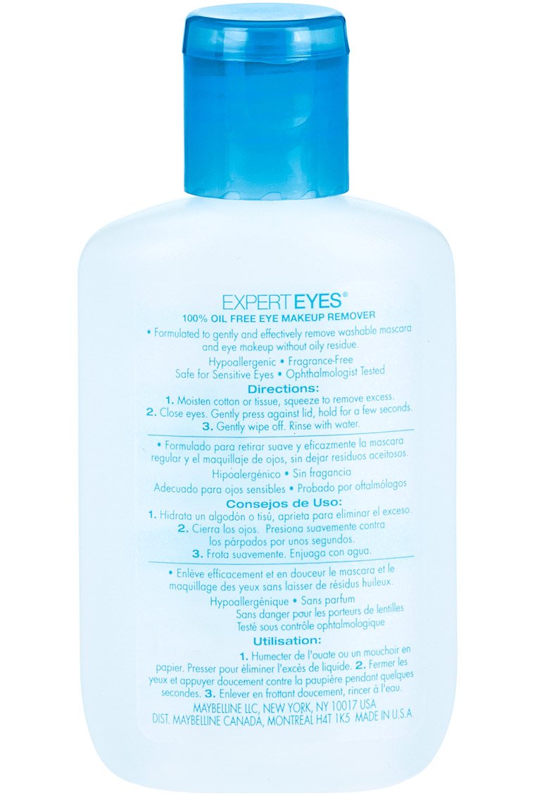 Maybelline product used on cotton pad against closed eye, effective makeup removal benefit