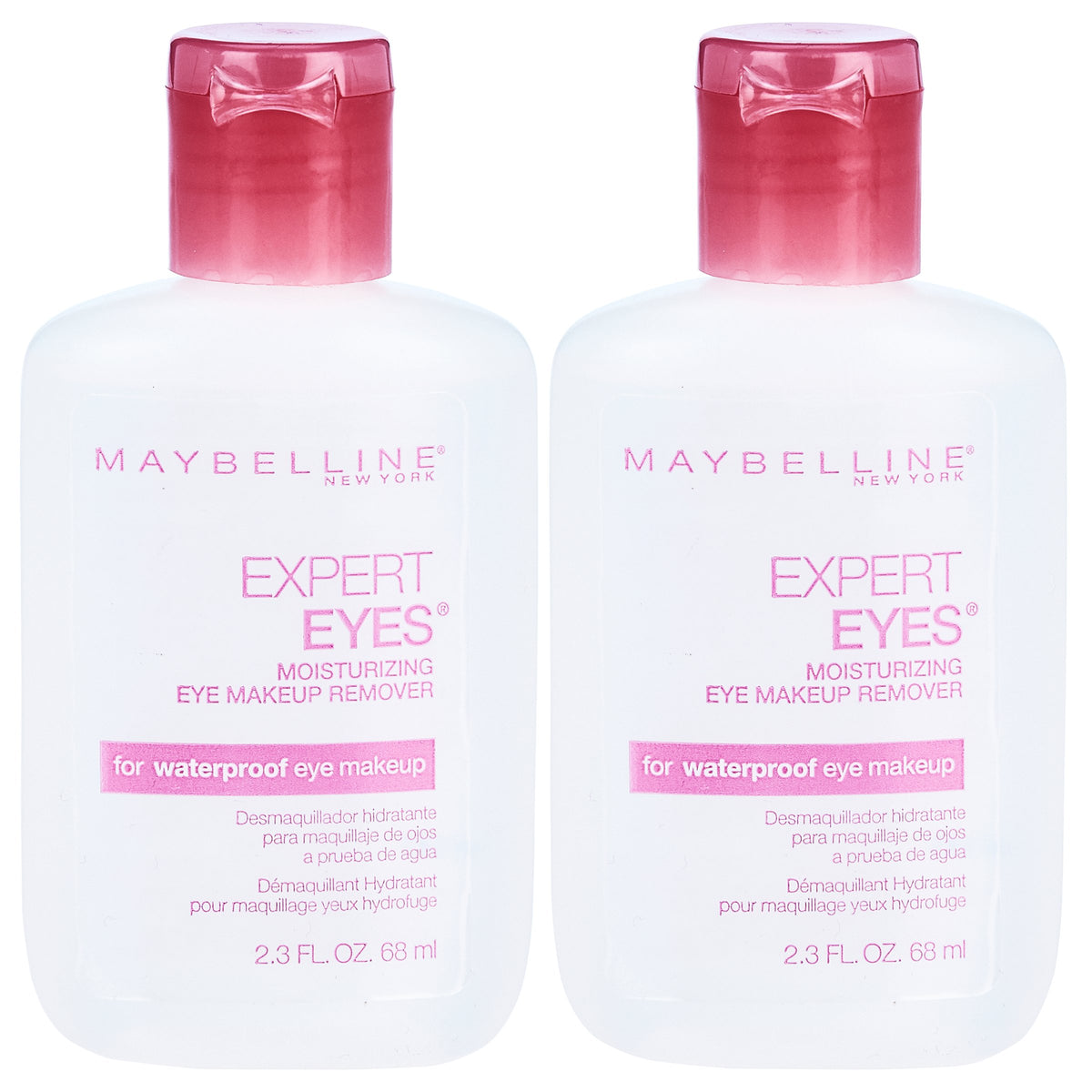 Maybelline bottle front packaging showing label and 2-count value, easy identification and convenience