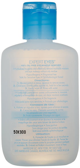 Maybelline remover pouring onto cotton pad, demonstrating gentle application benefit