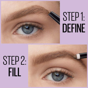 Maybelline sponge powder in use blending pigment smoothly for natural fuller brows