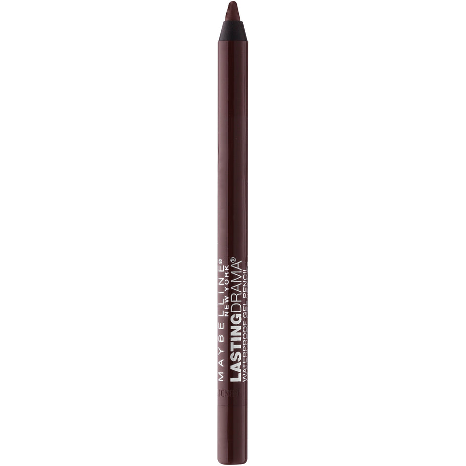 MAYBELLINE front packaging showing brown gel pencil and label, clear product identity benefit