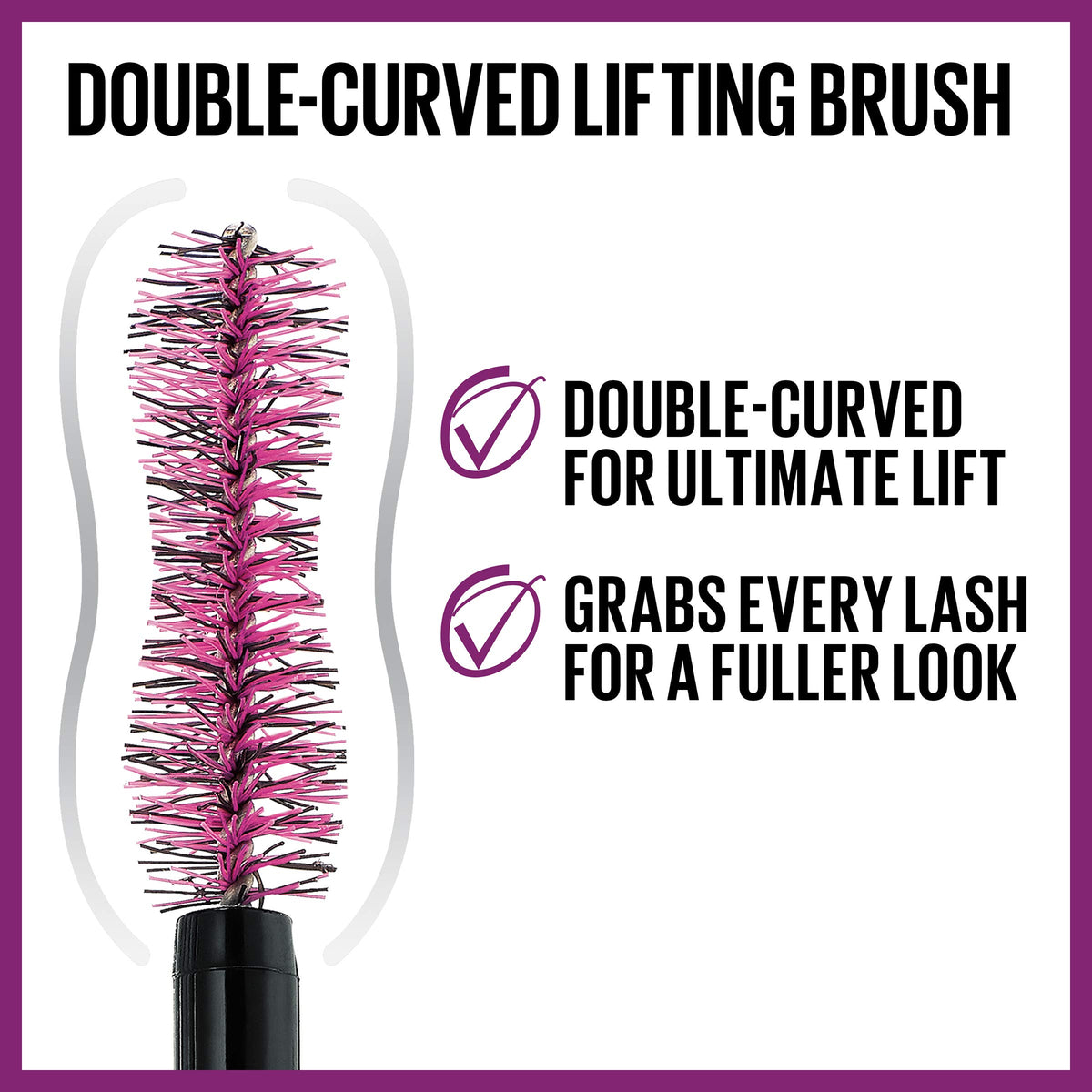 MAYBELLINE double-curved brush close-up demonstrating root-lifting design