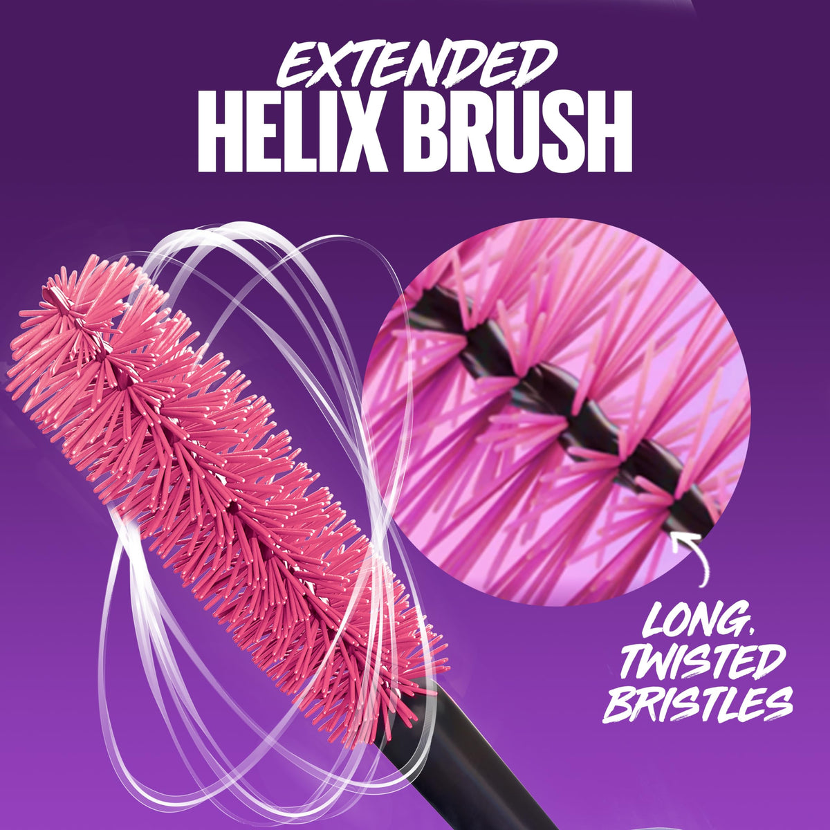 Maybelline fiber texture macro showing hybrid fibers up to 3mm for added length benefit