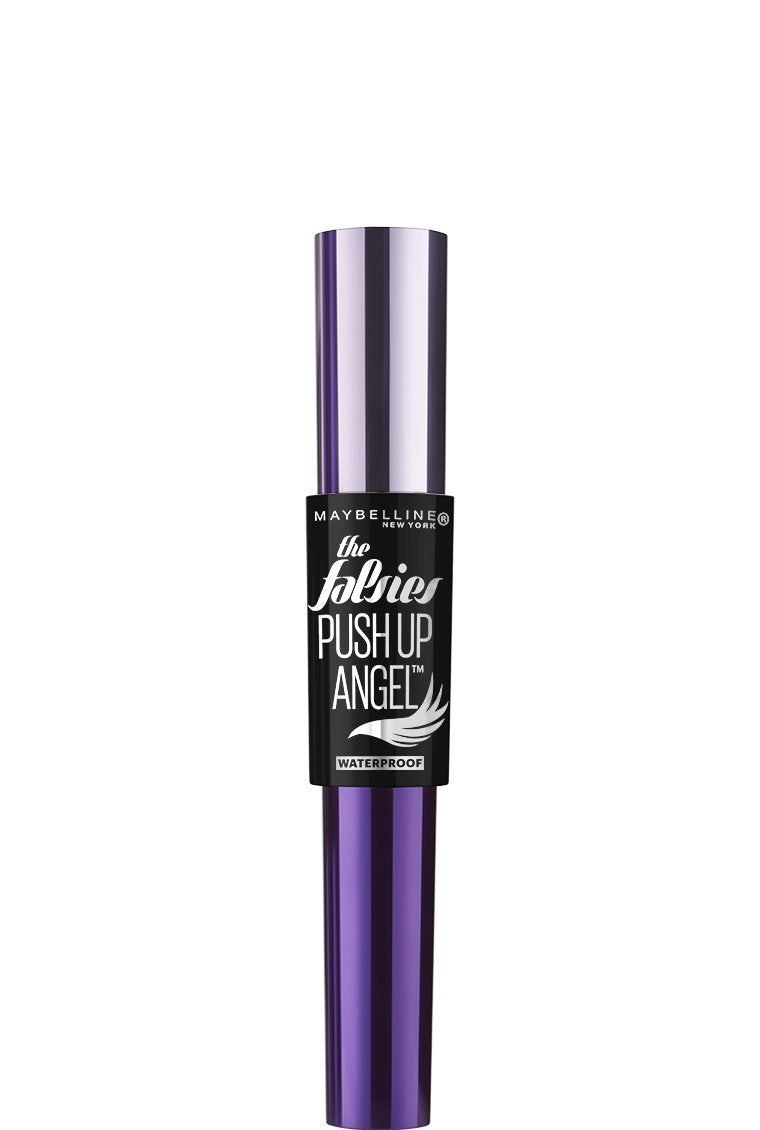 Maybelline brush close-up revealing curved push-up wing wand for lifted, winged lashes