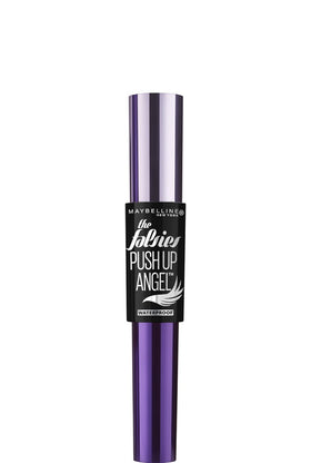 Maybelline brush close-up revealing curved push-up wing wand for lifted, winged lashes
