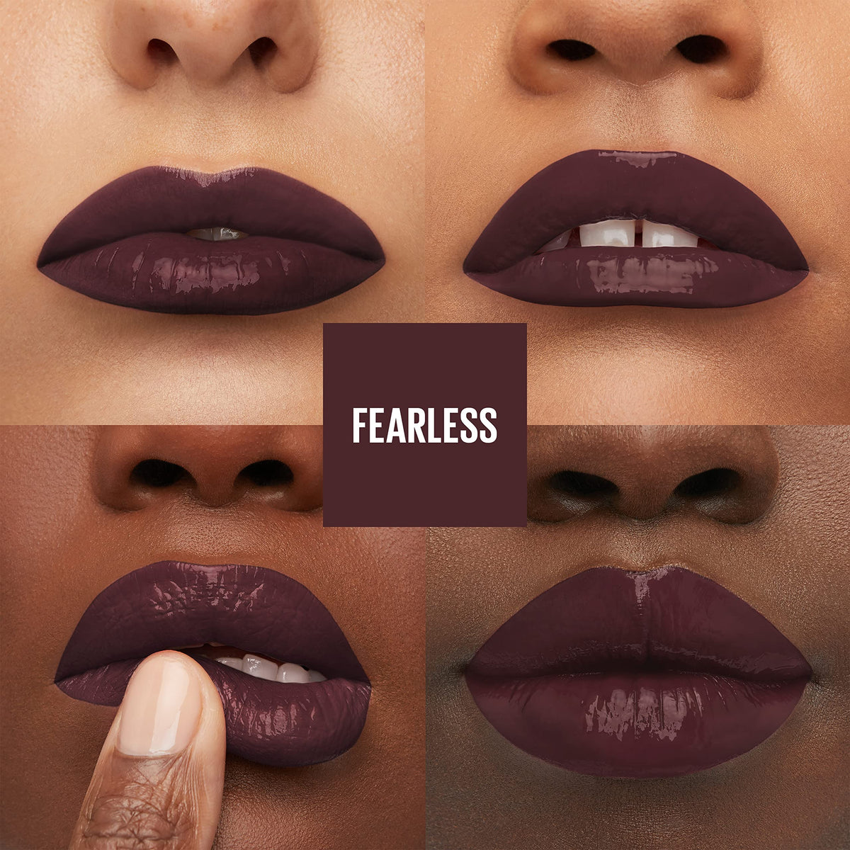 Maybelline texture swatch on arm showing glossy vinyl finish and rich pigment
