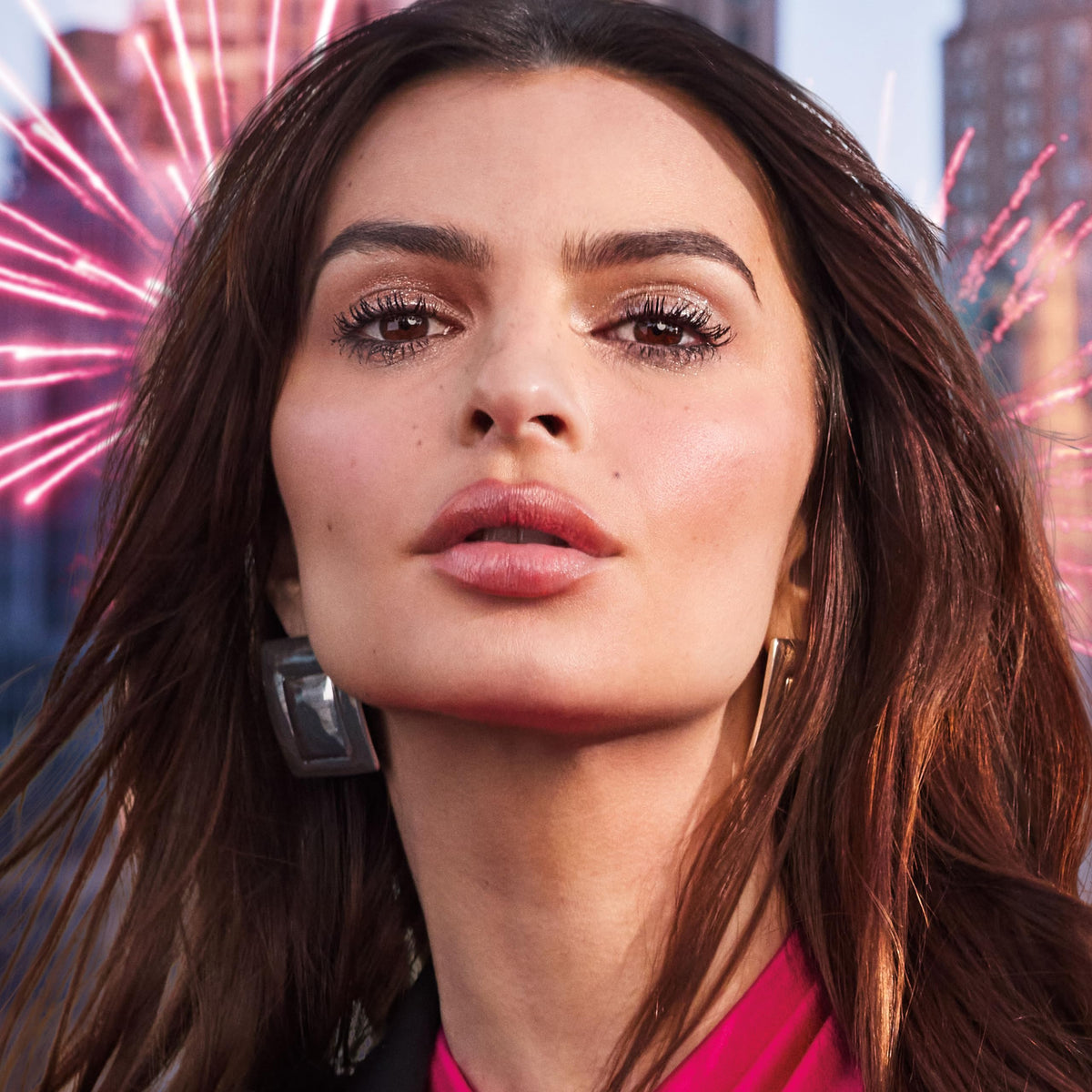 Maybelline Firework styled in a makeup bag lifestyle shot showing long‑wear performance on the go