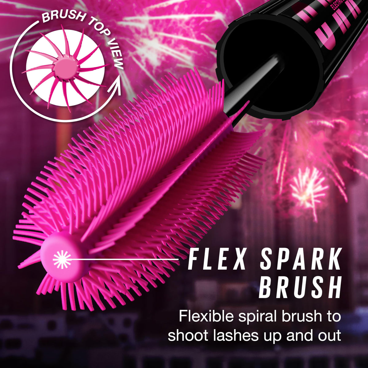 Maybelline Firework swatch stroke showing extra-black pigment and shine