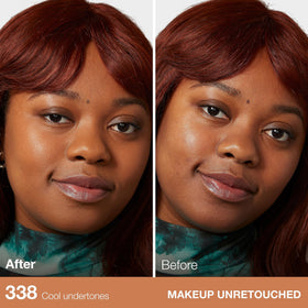 Maybelline Fit Me applied with a makeup sponge demonstrating even coverage benefit
