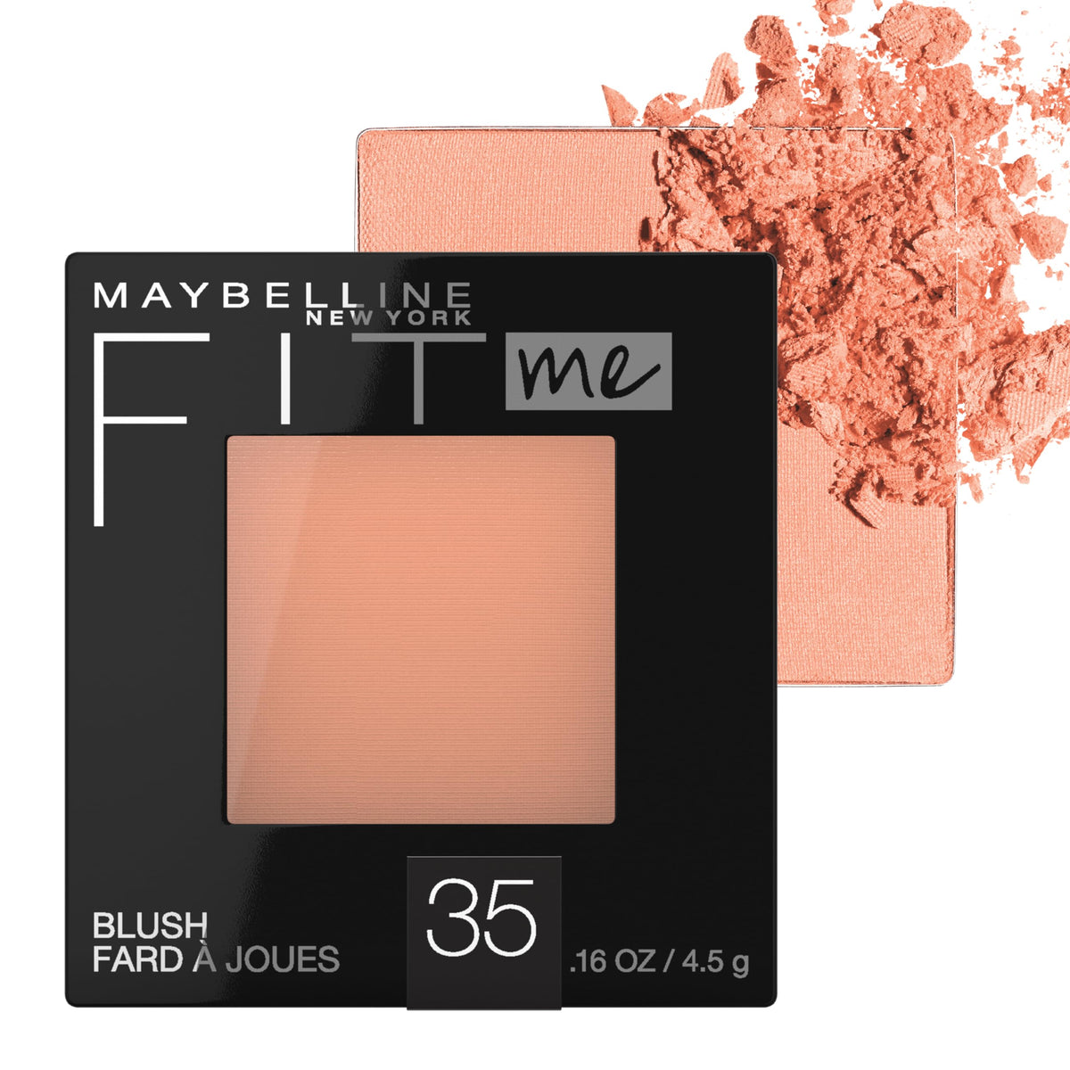 Maybelline front packaging showing coral blush compact and label benefit