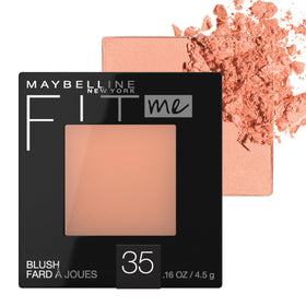 Maybelline front packaging showing coral blush compact and label benefit