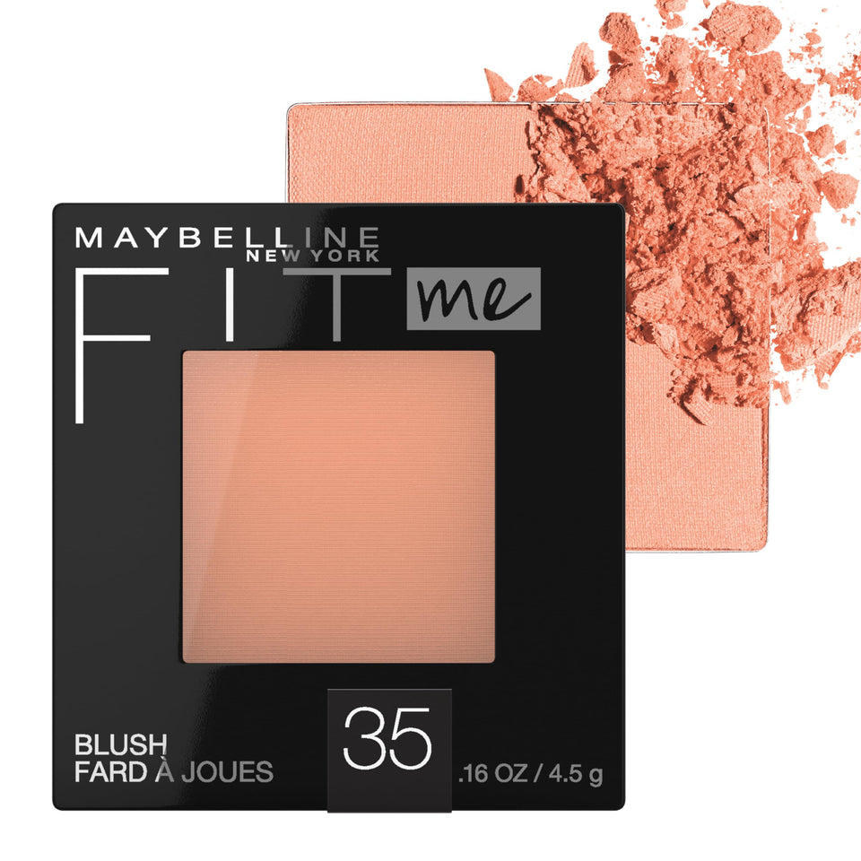 Maybelline front packaging showing coral blush compact and label benefit