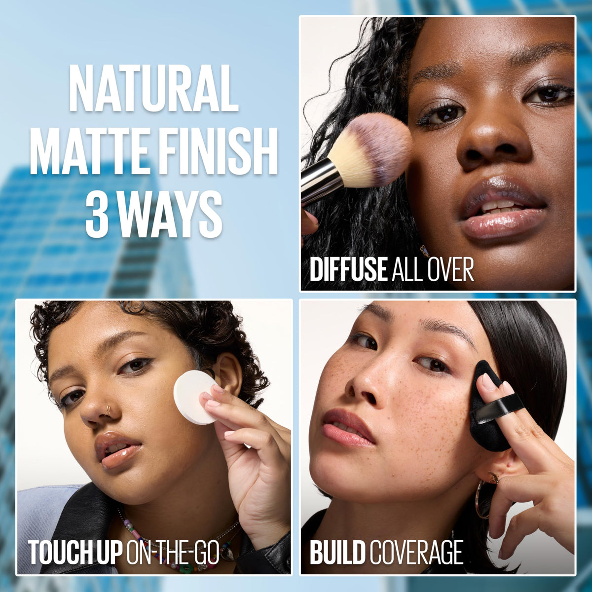 Maybelline compact inside a travel bag showing on-the-go touch-up convenience benefit