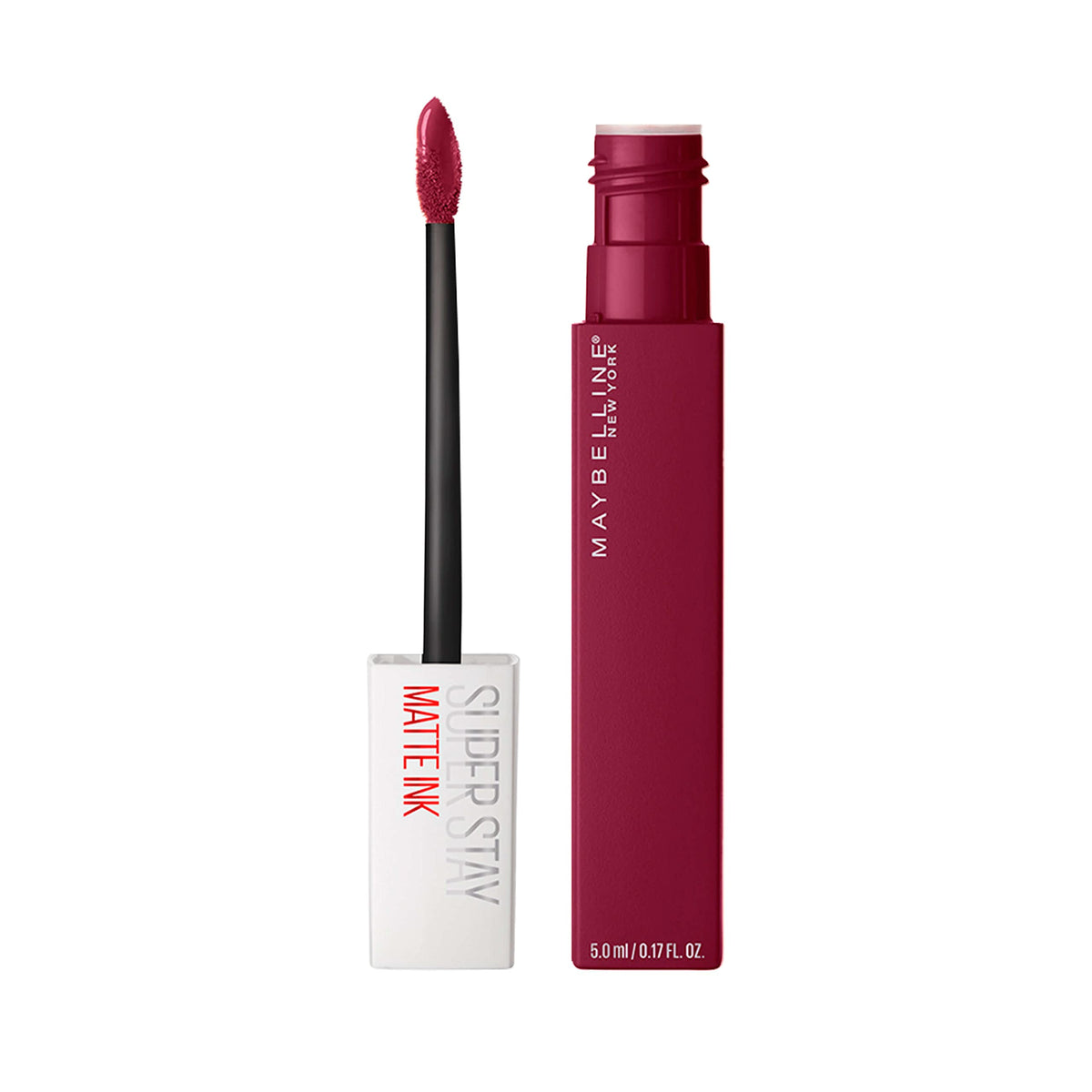 Maybelline Founder front packaging shows cranberry red and benefits wear