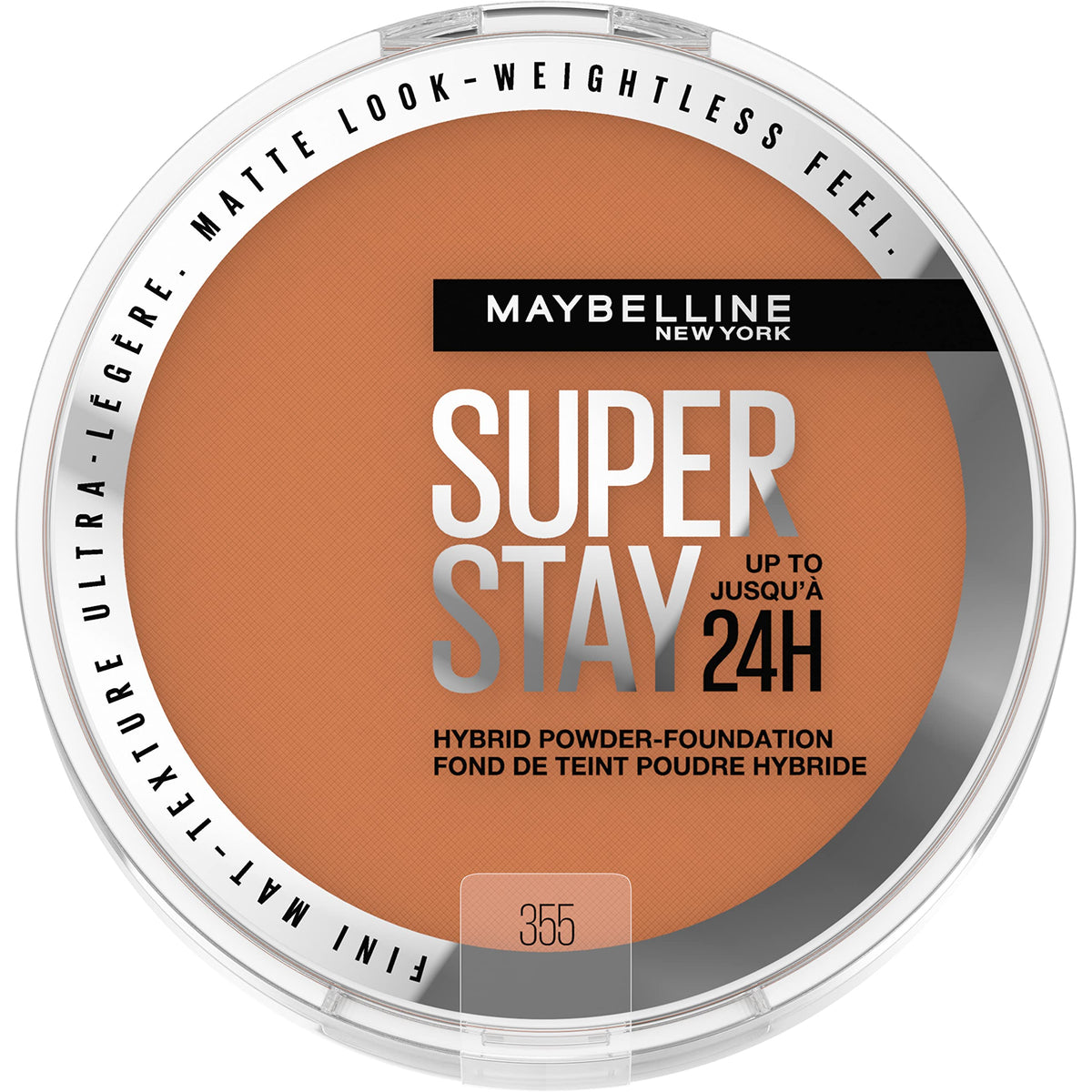 Maybelline compact front view showing shade 355 and matte benefit