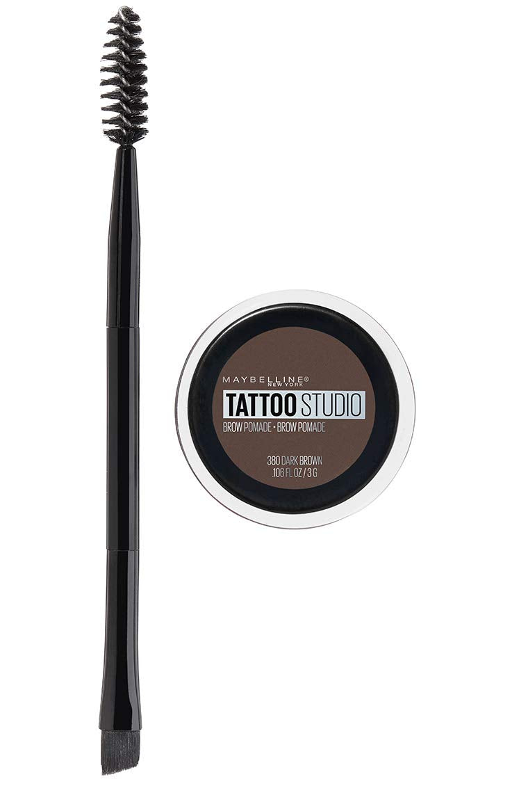 Maybelline front packaging showing Deep Brown pomade and brush benefit long-wear