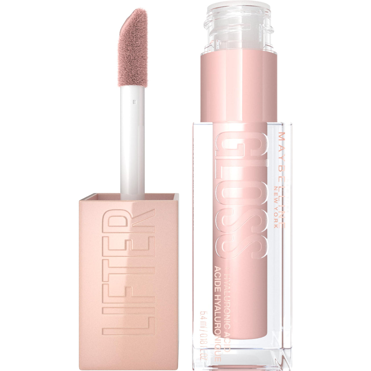 Maybelline front packaging of Lifter Gloss Ice showing glossy tube and shade