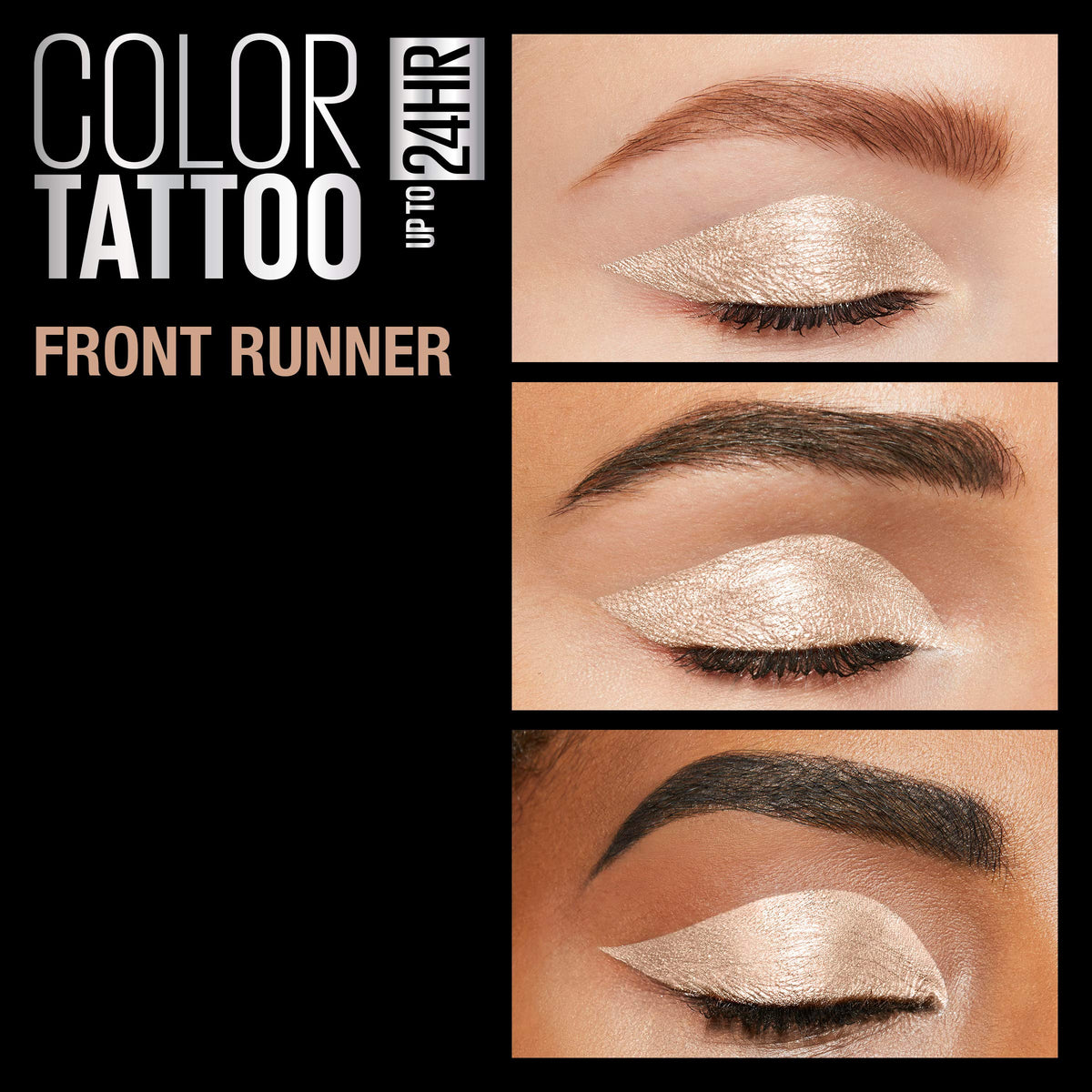 Maybelline front runner close-up of cream coverage highlighting even finish and crease resistance