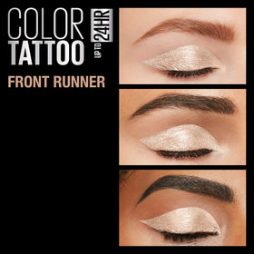 Maybelline front runner close-up of cream coverage highlighting even finish and crease resistance