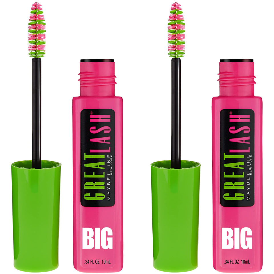 Maybelline Great Lash BIG front packaging showing shade and 2-count convenience