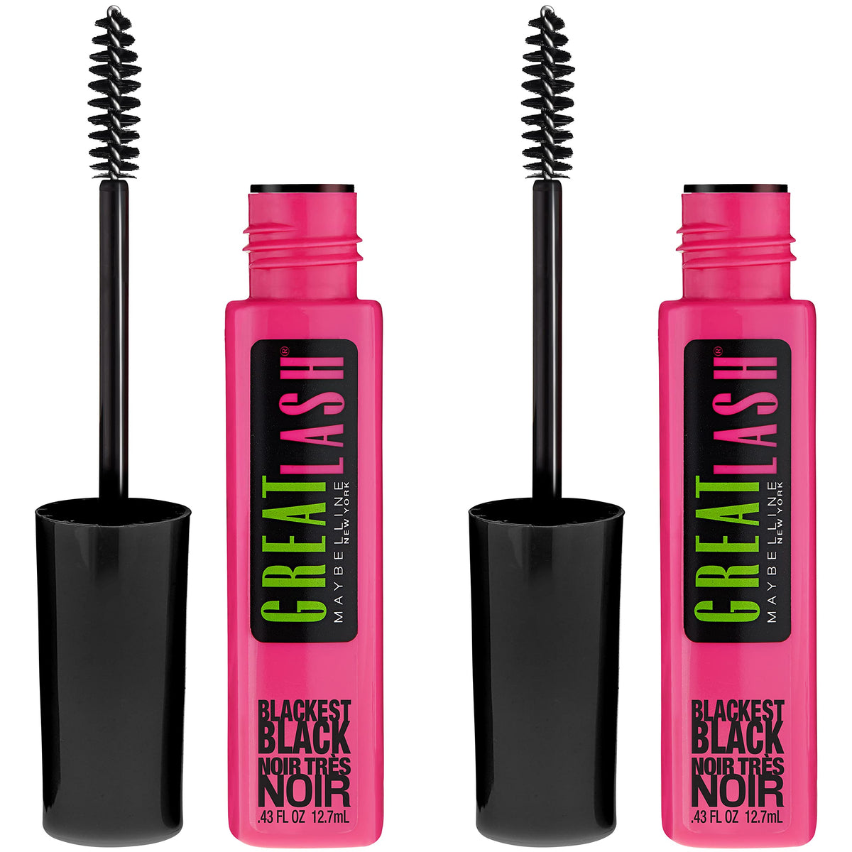 MAYBELLINE front packaging showing two mascara tubes and product name benefit