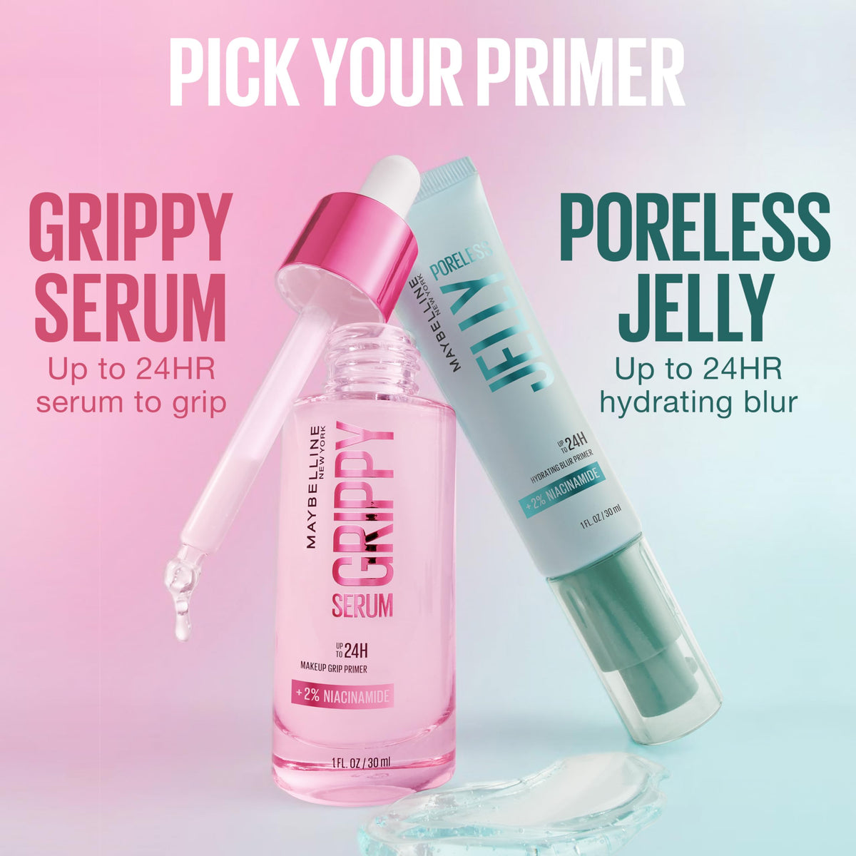 Maybelline Grippy Serum on bathroom vanity showing everyday routine benefit