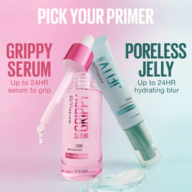 Maybelline Grippy Serum on bathroom vanity showing everyday routine benefit