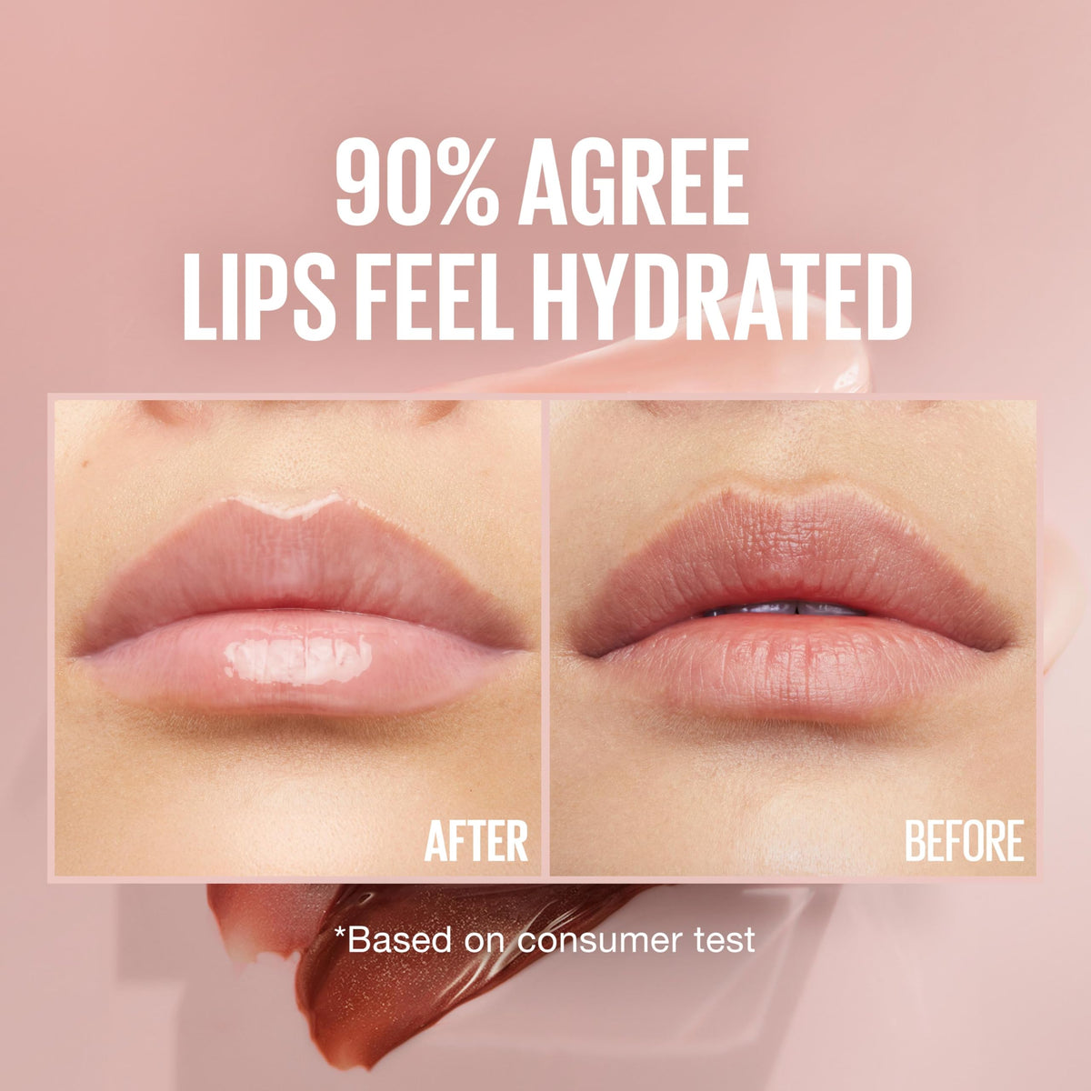 Model wearing Maybelline Gummy Bear gloss highlighting hydrated, fuller-looking lips