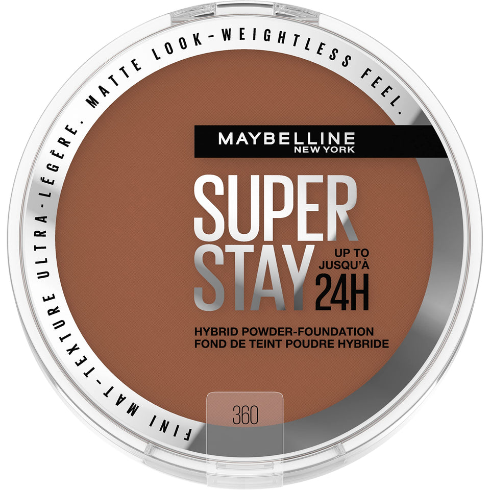 Maybelline compact front view showing sleek packaging and travel-friendly design