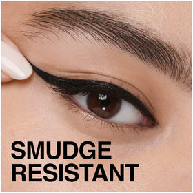 Maybelline ink stroke sample showing intense black pigment payoff