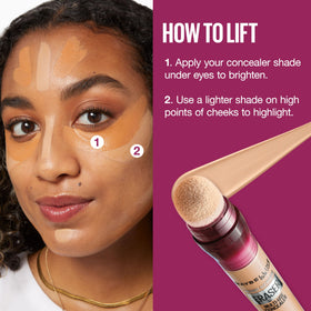 Maybelline before and after under-eye showing reduced shadows and refreshed appearance