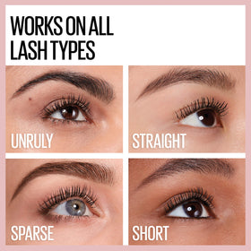 Maybelline Lash Sensational before and after lashes demonstrating added length and volume benefit