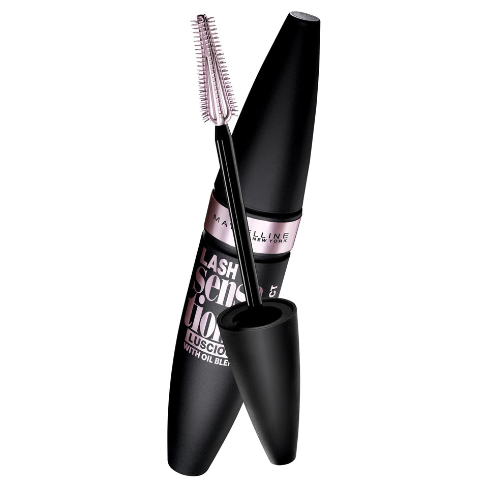 MAYBELLINE mascara front packaging showing brush and glossy black tube for bold fanned lashes