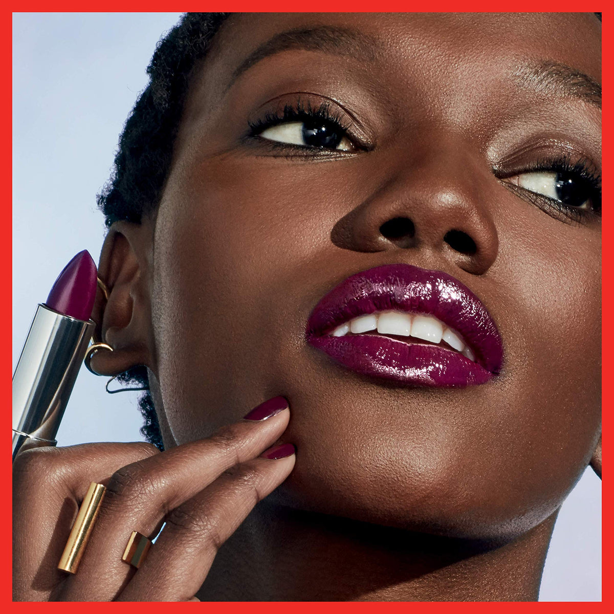 Maybelline lifestyle model wearing lipstick illustrating radiant finish
