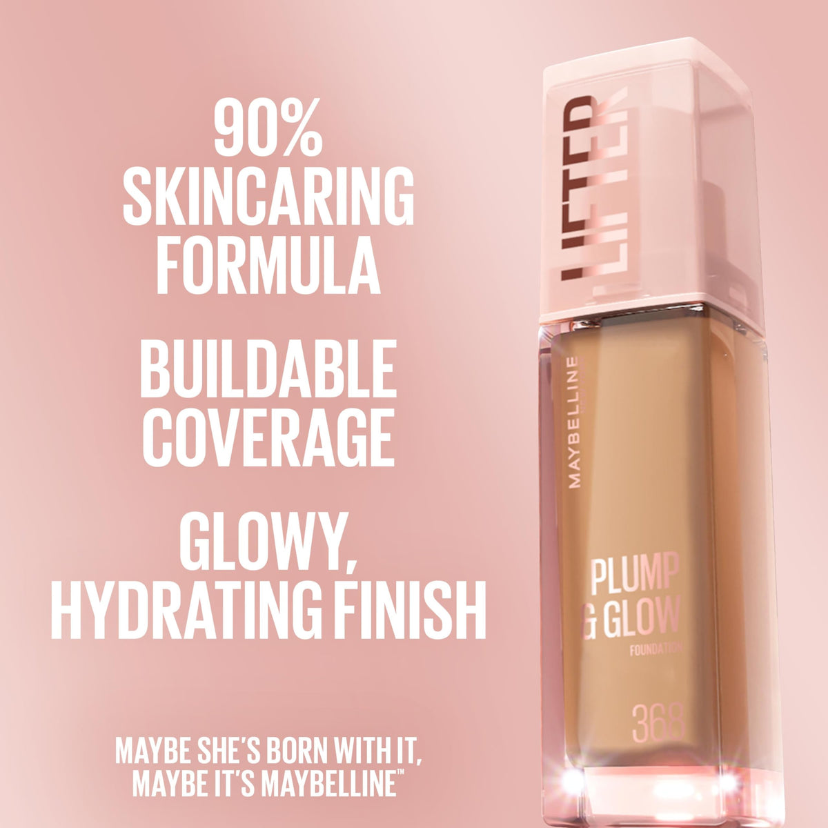 Maybelline foundation bottle held in hand, illustrates actual product size