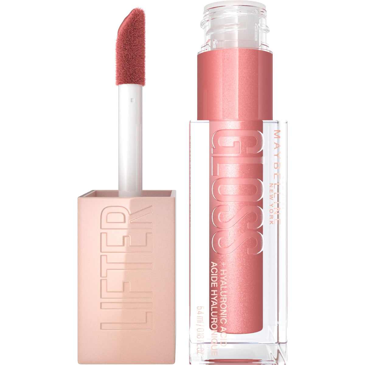 Maybelline Lifter Gloss Moon front packaging showing shade and shine benefits
