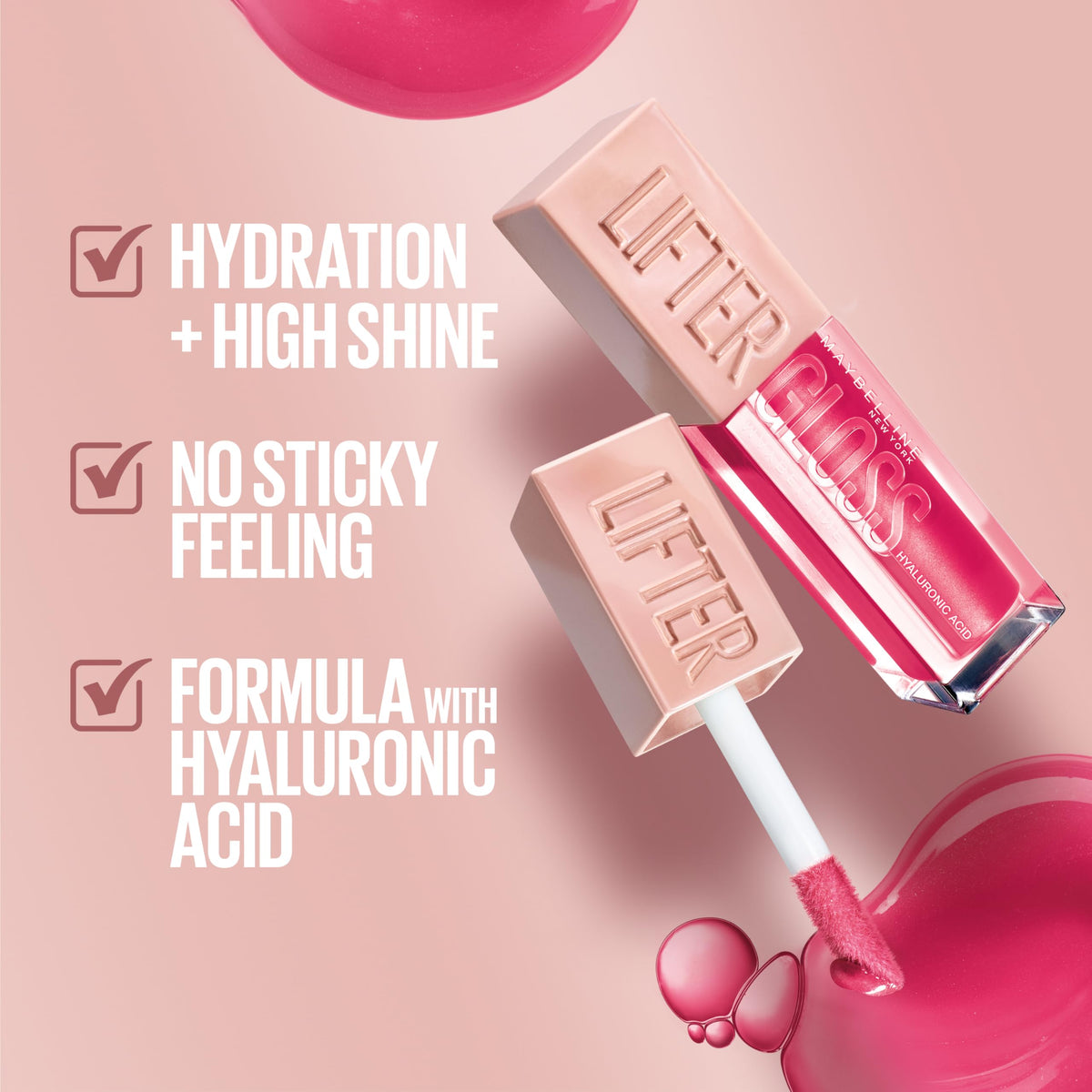 Maybelline lifter gloss texture swipe showing creamy hyaluronic shine