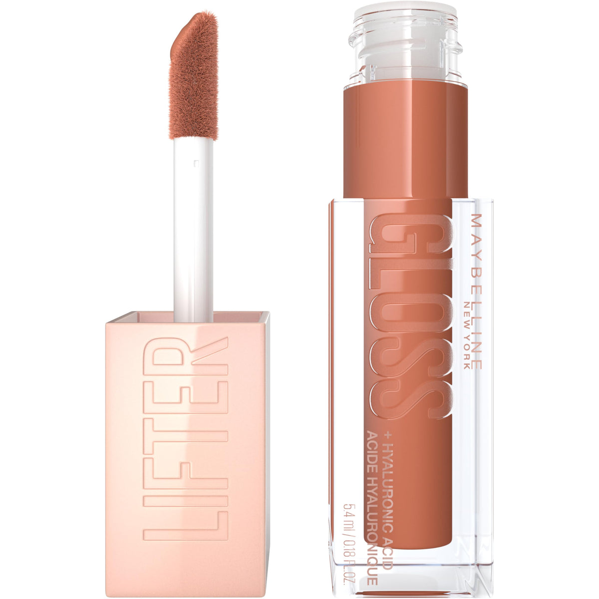 MAYBELLINE Lifter Gloss Toffee tube front, clear shade visibility and appeal