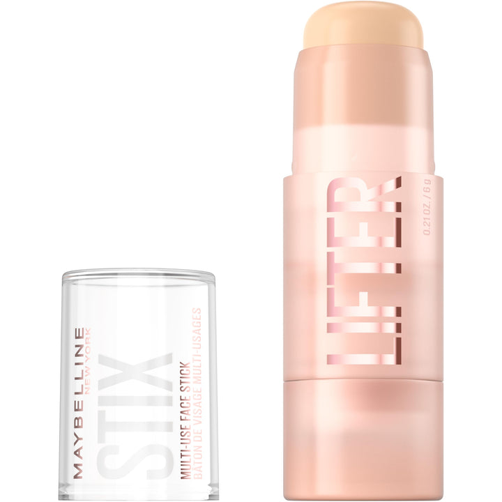 MAYBELLINE front packaging of Lifter Stix showing shade and compact benefits