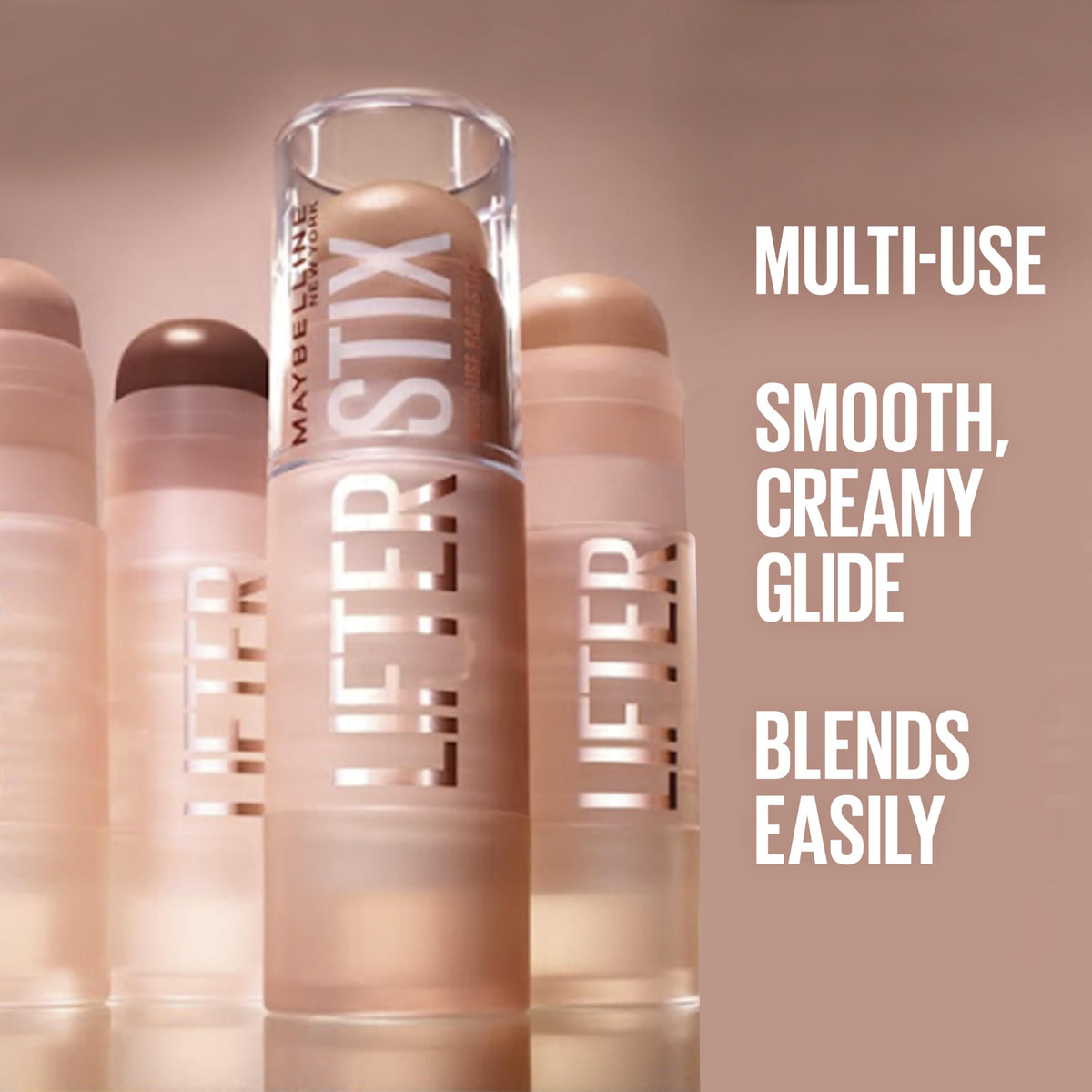 MAYBELLINE swiped product on skin close-up demonstrating buildable coverage