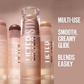 Maybelline Lifter Stix creamy texture close-up, highlights smooth glide from cranberry oil