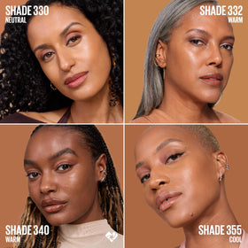 Maybelline swatches across skin tones, displays shade range and coverage