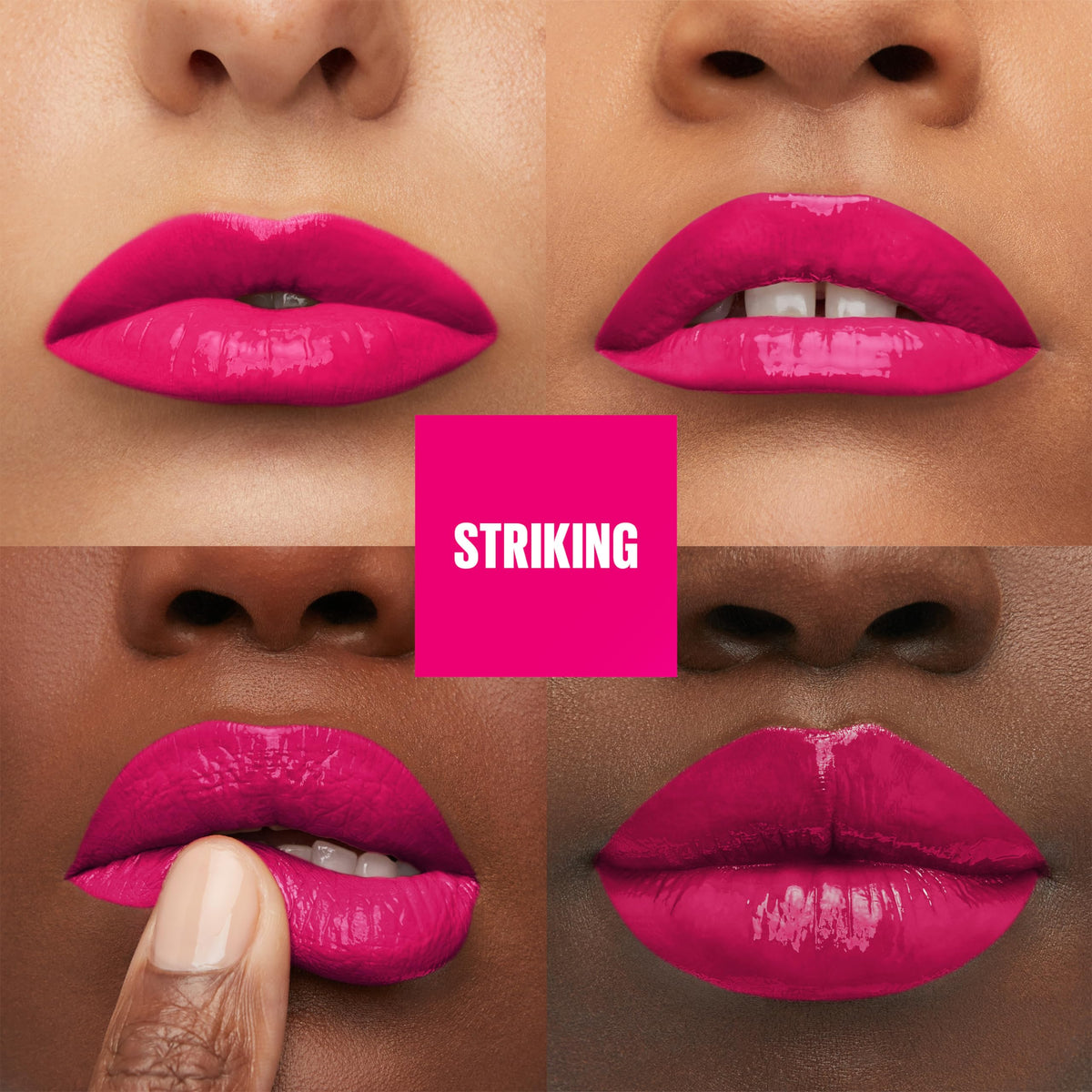 MAYBELLINE swatches on arm showing rich pigmentation and glossy finish